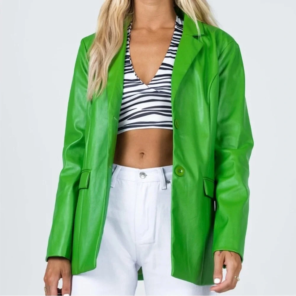 Princess Polly Jenner PU blazer green